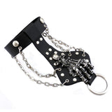 Maxbell Mens Gothic Alloy Spike Skeleton Hand Wrap Leather Cuff Finger Ring Bracelet