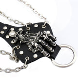 Maxbell Mens Gothic Alloy Spike Skeleton Hand Wrap Leather Cuff Finger Ring Bracelet