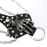 Maxbell Mens Gothic Alloy Spike Skeleton Hand Wrap Leather Cuff Finger Ring Bracelet