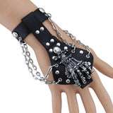 Maxbell Mens Gothic Alloy Spike Skeleton Hand Wrap Leather Cuff Finger Ring Bracelet