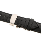 Maxbell Leather Watch Band Butterfly Deployment Clasp Buckle Black 22mm