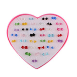 Maxbell 36 Pairs Cute Stud Set Love Heart Box Girls Imitation Zircon Earring Studs