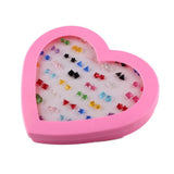 Maxbell 36 Pairs Cute Stud Set Love Heart Box Girls Imitation Zircon Earring Studs