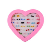 Maxbell 36 Pairs Cute Stud Set Love Heart Box Girls Imitation Zircon Earring Studs