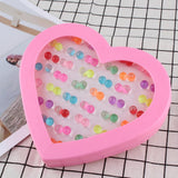 Maxbell 36 Pairs Cute Stud Set Love Heart Box Lady Girls Crystal Ball Earring Studs