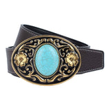 Western Cowboy Leather Belt With Arabesque Pattern Buckle Cowgirl Waist Belt