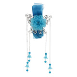 Maxbell 1 Set Ancient Chinese Hair Clip Tassel Ribbon Flower Drop Earring Lake Blue