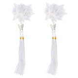 2 Pieces Fbaric Flower Butterfly Tassel Hair Clip Hair Accessories White