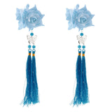 2 Pieces Fbaric Flower Butterfly Tassel Hair Clip Hair Accessories Lake Blue