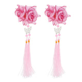 2 Pieces Fbaric Flower Butterfly Tassel Hair Clip Hair Accessories Pink