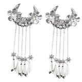 2pcs Women Vintage Headdress Flower Tassel Hair Pins Clips Silver Style 1