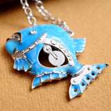 Maxbell Women Girls Fashion 3D Enamel Fish Pendant Chain Necklace Sweater Jewelry