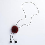 Maxbell Mink Wool Fur PomPom Winter Sweater Chain Women Long Hanging Ornaments Red