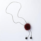 Maxbell Mink Wool Fur PomPom Winter Sweater Chain Women Long Hanging Ornaments Red