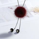 Maxbell Mink Wool Fur PomPom Winter Sweater Chain Women Long Hanging Ornaments Red