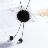 Maxbell Mink Wool Fur PomPom Winter Sweater Chain Women Long Hanging Ornaments Black