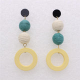 Maxbell Fashion Hessian Round Thread Ball Tassel Dangle Bohemian Earrings Jewelry