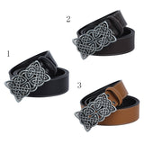 Western Cowboy Leather Belt With Rectangular Celtic pattern Buckle Black