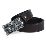 Western Cowboy Leather Belt With Rectangular Celtic pattern Buckle Coffee