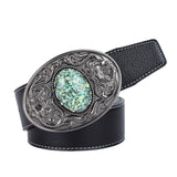 Vintage Oval Turquoise Buckle PU Leather Belt for Women Men Accessory Black2