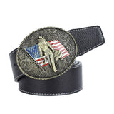 Men Fashion Cowboy American Flag Knight Leather Pin Buckle Strap Belt Black