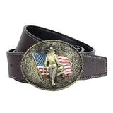 Men Fashion Cowboy American Flag Knight Leather Pin Buckle Strap Belt Coffee