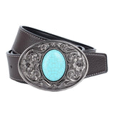 Vintage Oval Turquoise Buckle PU Leather Belt for Women Men Accessory Brown1