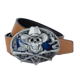 Men's Belts PU Leather Belt Buckle Skull And Snake for Western Cowboy Khaki
