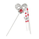 Women Metal Hair Stick With Tassel Hair Chopsticks Hairpin Red