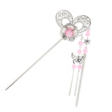 Women Metal Hair Stick With Tassel Hair Chopsticks Hairpin Light Pink