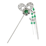 Women Metal Hair Stick With Tassel Hair Chopsticks Hairpin Green