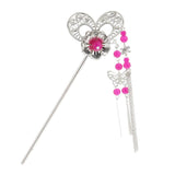 Women Metal Hair Stick With Tassel Hair Chopsticks Hairpin Rose Red