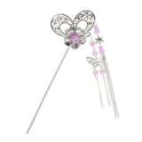 Women Metal Hair Stick With Tassel Hair Chopsticks Hairpin Light Purple