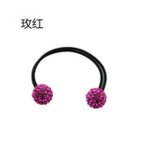 Two Diamante Balls headdress Elastic Hair Ring Pony Tail Holder Rose red