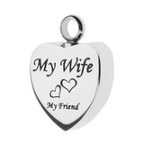 Maxbell Stainless Steel Cremation My Friend Heart Urn Pendant Keepsake My Wife