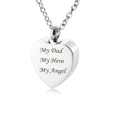 Maxbell Stainless Steel Heart Cremation Urn Keepsake Pendant My Dad My Hero My Angel