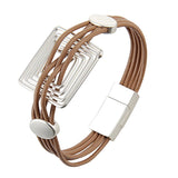 Maxbell Handmade PU Leather Multi Layer Bracelet Wrap Braided Cuff Bangle Khaki
