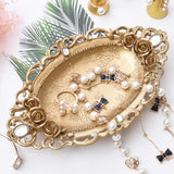 Maxbell Beautiful Resin Gold Tone Jewelry Plates with Flower Carving Room Decorations