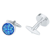 Maxbell Glitter Crystal Blue Sky Star Circular Round Cufflinks Elegant Mens Jewelry