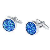 Maxbell Glitter Crystal Blue Sky Star Circular Round Cufflinks Elegant Mens Jewelry