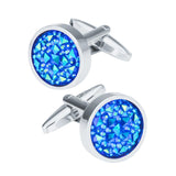 Maxbell Glitter Crystal Blue Sky Star Circular Round Cufflinks Elegant Mens Jewelry