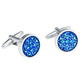 Maxbell Glitter Crystal Blue Sky Star Circular Round Cufflinks Elegant Mens Jewelry