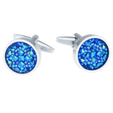 Maxbell Glitter Crystal Blue Sky Star Circular Round Cufflinks Elegant Mens Jewelry