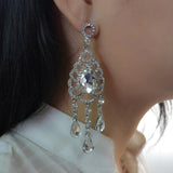 Maxbell Waterdrop Chandelier Rhinestone Dangle Wedding Party Stud Earrings Clear