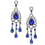 Maxbell Waterdrop Chandelier Rhinestone Dangle Wedding Party Stud Earrings Blue