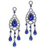 Maxbell Waterdrop Chandelier Rhinestone Dangle Wedding Party Stud Earrings Blue