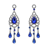 Maxbell Waterdrop Chandelier Rhinestone Dangle Wedding Party Stud Earrings Blue