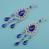 Maxbell Waterdrop Chandelier Rhinestone Dangle Wedding Party Stud Earrings Blue