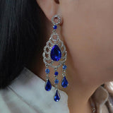 Maxbell Waterdrop Chandelier Rhinestone Dangle Wedding Party Stud Earrings Blue