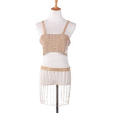 Max Fashion Unique Backless Slip Rhinestone Tassel Body Waist Chain Sets  Gold